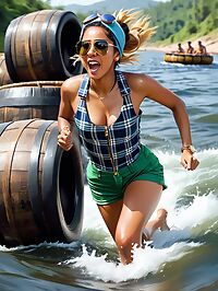 Tall 22 year old Dominican girl with big breasts on barrel raft adventure